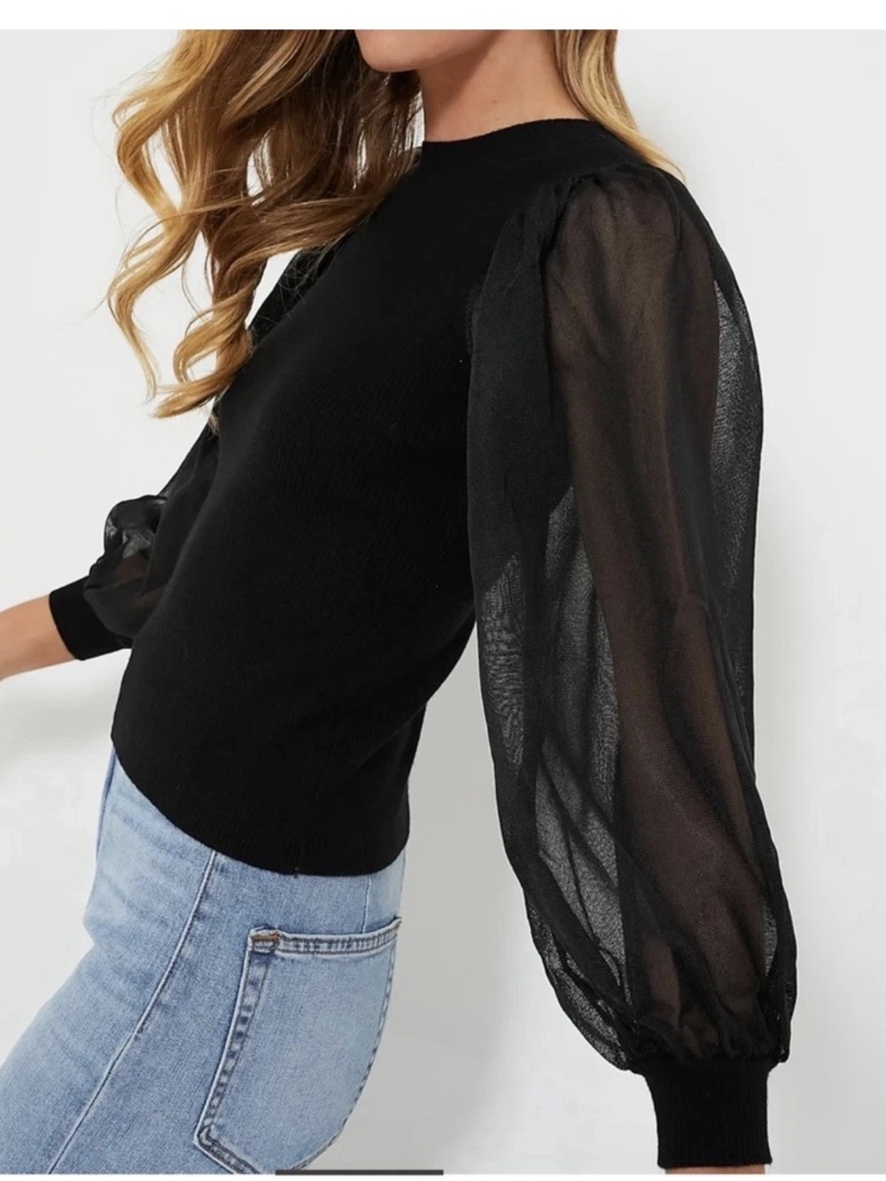Tuckernuck Black Betsy Puff-Sleeve Sheer Top